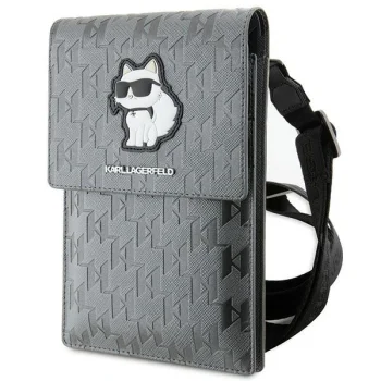Сумочка для телефона Karl Lagerfeld Saffiano Monogram Choupette Серебристая