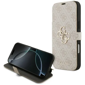 Guess Book 4G Metal Logo atverams vāciņš iPhone 17 Pro Max Pink