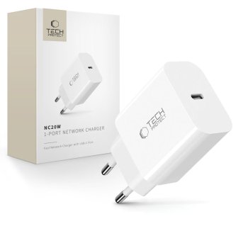 Tech-Protect NC20W sienas lādētājs ar USB-C portu – balts