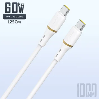 Силиконовый кабель USB-C - USB-C Dudao L25C 60W 1м, белый