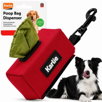 Karlie Dog Waste Bag Dispenser Pouch with Carabiner + 15 Biodegradable Bags, Red