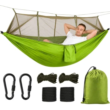 Green Double Camping Hammock with Mosquito Net (250x140 cm, 150 kg)