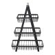 Three-Tier Fruit and Vegetable Basket, Metal and Wood, Black