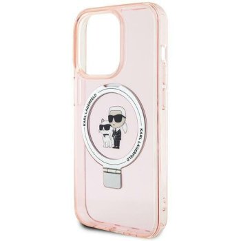 Karl Lagerfeld iPhone 15 Pro vāciņš Ring Stand Karl & Choupette MagSafe, rozā