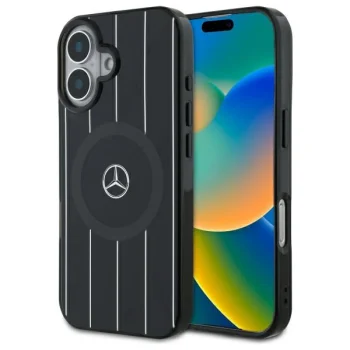 Чехол Mercedes для iPhone 16 Double Layer Crossed Lines MagSafe, черный