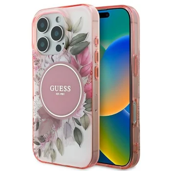 Чехол Guess IML Flower & Tonal Circle MagSafe для iPhone 16 Pro - розовый