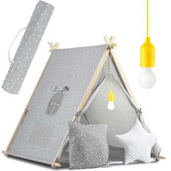 Bērnu spēļu telts, māja ar gaismu Nukido - pelēka | Children's House Tent with Light