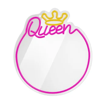Неоновое зеркало Forever Light Mirror LED QUEEN, Теплый белый/Розовый