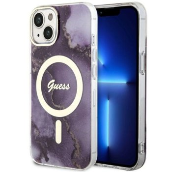 Guess iPhone 14 vāciņš Golden Marble MagSafe, violets