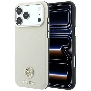 Чехол Guess Grained Round Strass Logo MagSafe для iPhone 18 Pro Max / 17 Pro Max, бежевый