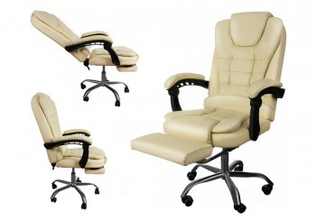 Eko Ādas Biroja Krēsls Ofisa Datorkrēsls ar Kāju Balstu, Bežs | Eco Leather Office Chair with Leg Rest