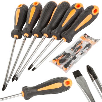 6-Piece Magnetic Screwdriver Set, Durable, Black and Orange