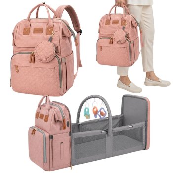 Multifunctional Backpack with Crib and USB, Pink