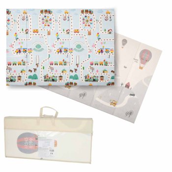 Двусторонний складной детский коврик 150x200см дороги, разноцветный