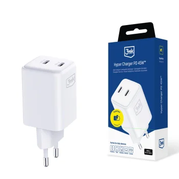 Сетевое зарядное устройство 3mk Hyper Charger 45W 2x USB-C GaN, белое