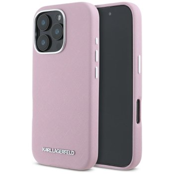 Karl Lagerfeld Saffiano pilnībā aptvertais iPhone 16 Pro Max vāciņš ar pagarinātu metāla logotipu un MagSafe,...