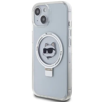 Karl Lagerfeld iPhone 15 Case Ring Stand Choupette Head MagSafe, White