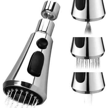 3-in-1 virtuves jaucējkrāna aerators un pagarinātājs, sudraba
