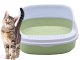 Open cat litter box with rim and large scoop, green