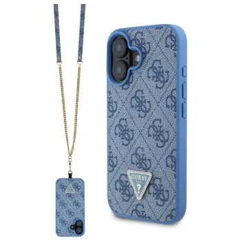 Чехол Guess для iPhone 16 Leather Metal Logo Strass Crossbody, синий