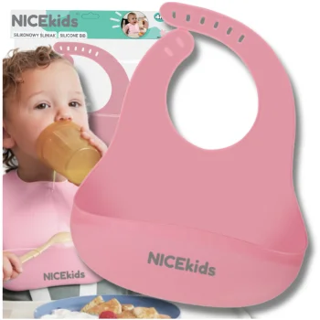 Силиконовый нагрудник для детей Bakalu NICEkids с карманом, розовый