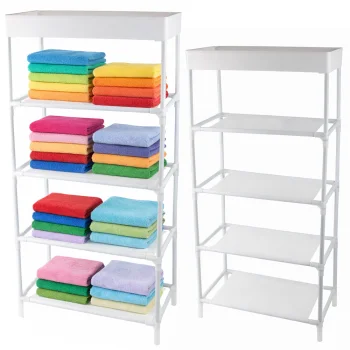 Apavu plaukts ar 5 auduma plauktiem, 81 x 39.5 x 21.5 cm, balts