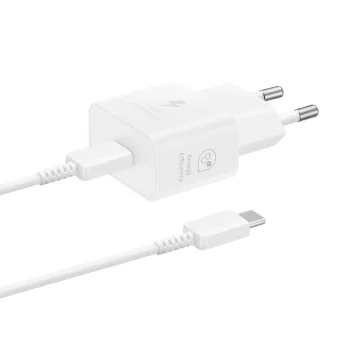 Samsung EP-T2510XWEGEU 25W SFC GaN tīkla lādētājs ar USB-C kabeli, balts