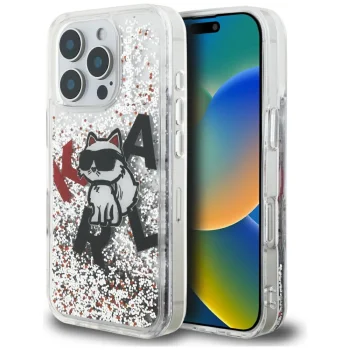 Чехол Karl Lagerfeld Liquid Glitter Choupette для iPhone 16 Pro Max, прозрачный
