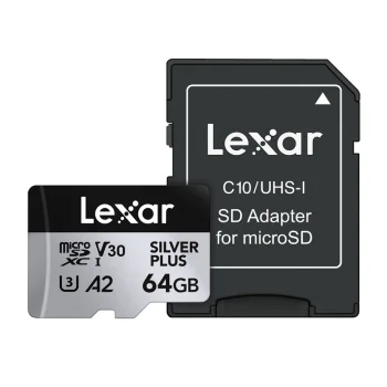 Atmiņas karte Lexar High-Performance Silver Plus microSDXC 64GB ar adapteri (LMSSIPL064G-BNANG)