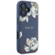 Guess Grained Printed Flower Pattern MagSafe vāciņš iPhone 16 zils