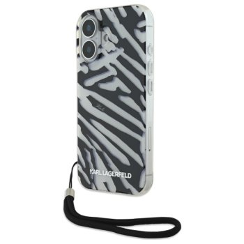 Karl Lagerfeld iPhone 16 Case IML Zebra Pattern & Cord, Black