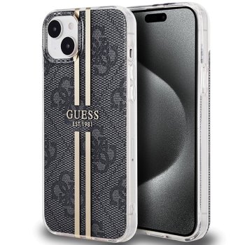 Guess iPhone 15 Plus / 14 Plus Case IML 4G Gold Stripe, Black