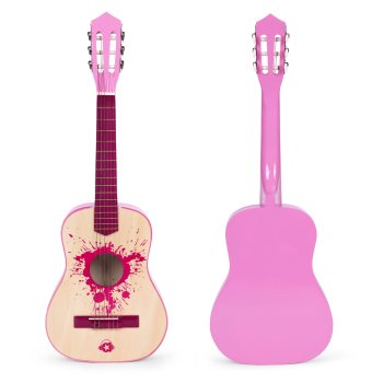 ECOTOYS Large Wooden Guitar for Kids, 6-String, Pink