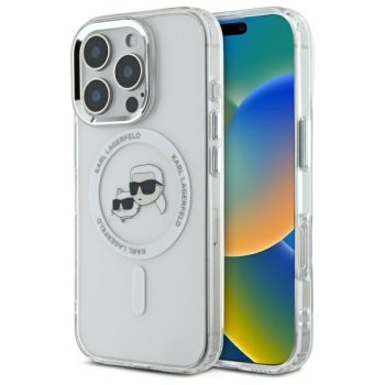 Karl Lagerfeld IML Metal Karl&Choupette Head MagSafe maciņš priekš iPhone 16 Pro Max — Balts | Phone Case Cover