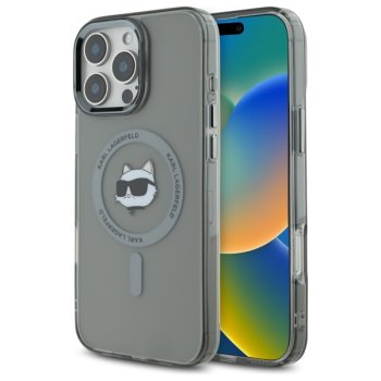 Apple iPhone 16 Pro 6.3'' Karl Lagerfeld IML Metal Choupette Head MagSafe Cover Case, Black | Telefona Vāciņš...