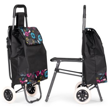 Iepirkumu ratiņi ar saliekamu sēdekli ModernHome 30L, lieli riteņi senioriem, pelēki