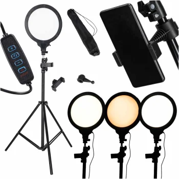 LED Ring Light 26 cm with Adjustable Tripod Stand and Phone Holder, 15 W, USB, Black