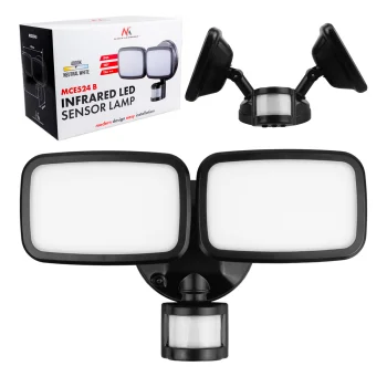 Maclean MCE524 B LED sienas lampa ar PIR sensoru, 20W, 1500lm, IP65, 4000K, melna