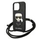 Karl Lagerfeld Leather Monogram Patch and Cord Case for iPhone 13 Pro / 13, Black