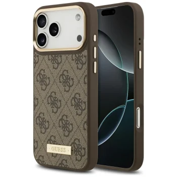 Чехол Guess 4G Logo Plate MagSafe для iPhone 17 Pro Max, коричневый