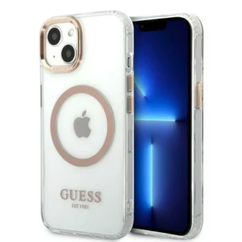 Чехол Guess Metal Outline MagSafe для iPhone 13 — прозрачный с золотом