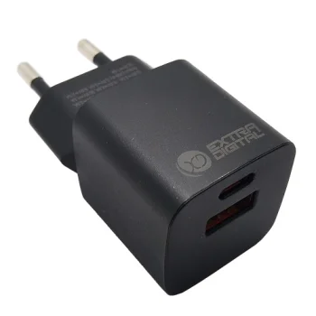 Extra Digital 30W GaN lādētājs, USB-C un USB-A, Melns