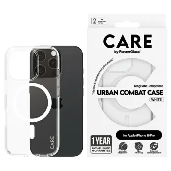 CARE by PanzerGlass Flagship caurspīdīgs vāciņš iPhone 16 Pro, MagSafe, balts