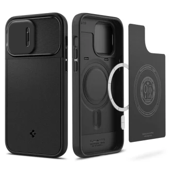 Apple iPhone 14 Pro Max 6.7'' Spigen Optik Armor Magsafe Case Cover, Black | Чехол Кейс Бампер...
