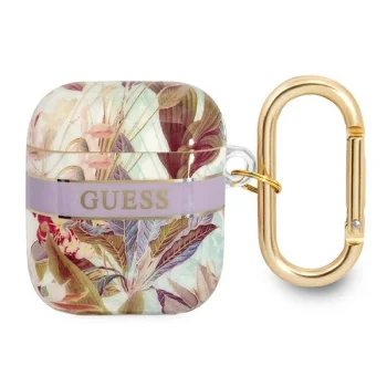 Guess AirPods vāciņš no Flower Strap Collection violetā krāsā