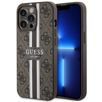 Guess iPhone 13 Pro Max vāciņš 4G Printed Stripes MagSafe, brūns