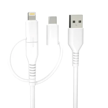 Forever Recycling 3-in-1 Kabelis USB-A uz USB-C/microUSB/Lightning, 1.5m, 2.4A, Balts