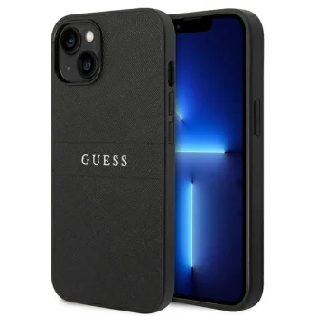Guess Saffiano Strap vāciņš iPhone 14 Plus / 15 Plus Melns