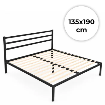 ModernHome metāla gultas rāmis ar līstēm 135x190 cm, melns
