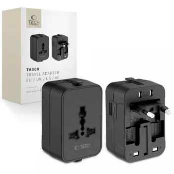 Дорожный адаптер Tech-Protect TA300 EU / UK / US / AU, USB-A / USB-C, черный